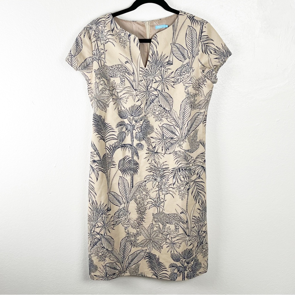 J. Mclaughlin Ariana Animal Tropical Print Lined Short Sleeves Dress, Size 6